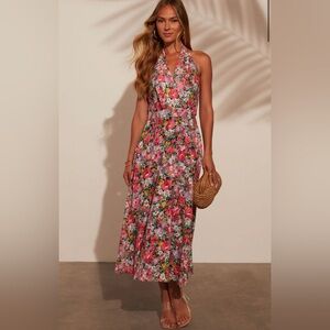 VICI Collection Saskia Halter Toe Waist Floral Midi Dress